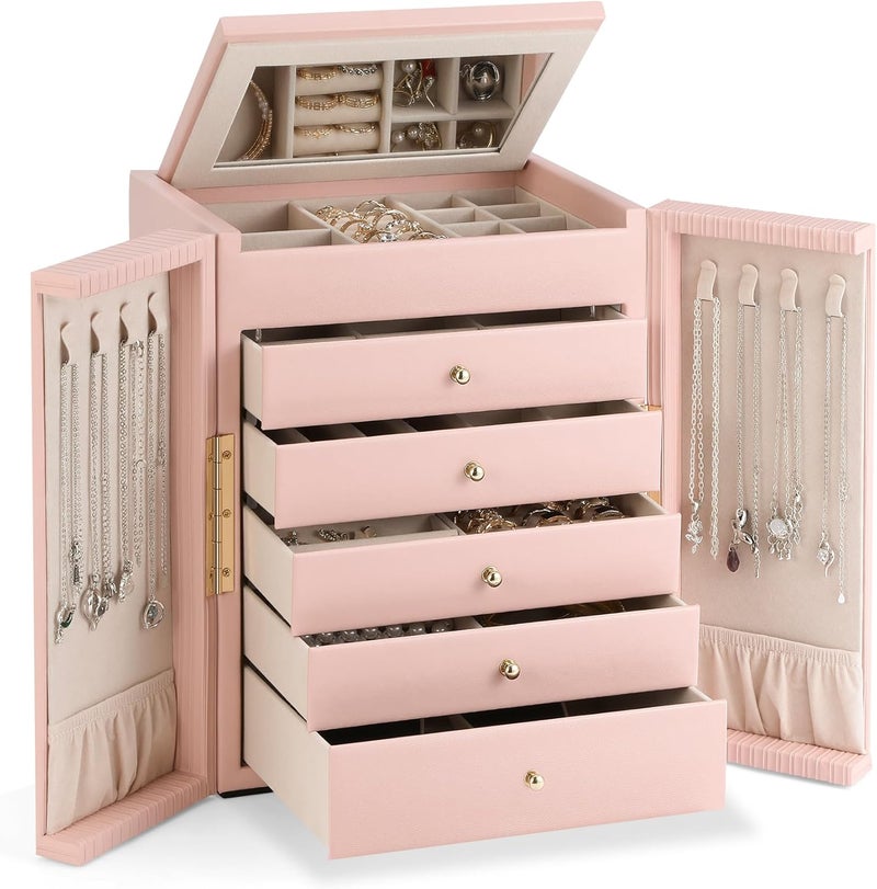 Dajasan Jewelry Box for Girls Women, 6-Tier Large Jewelry Organizer Box, Jewelry Storage Organizer, Jewelry Gift Box for Christmas, Valentine's Day, Birthday, Mother's Day (Pink) - Image 1